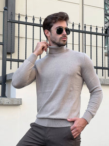 Naze Slim Fit Beige Turtleneck Sweater