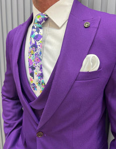 Noah Slim Fit Striped Purple Suit