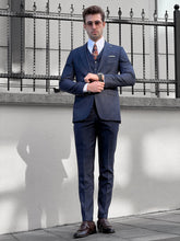 Load image into Gallery viewer, Louis Slim Fit Plaid Navy Business Suit
