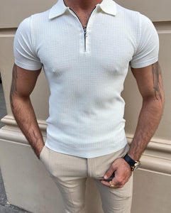 Noah Slim Fit White Zippered Detail Polo Tees