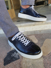 Load image into Gallery viewer, Vince Sardinelli Lace up Eva Sole Navy Leather Sneakers
