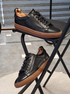 Ralph Sardinelli Eva Sole Black Lace Up Leather Sneakers