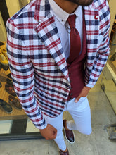 Load image into Gallery viewer, Perry Slim Fit Plaid White &amp; Red Suit
