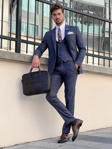 Naze Slim Fit Self-Patterned Pointed Indigo Suit
