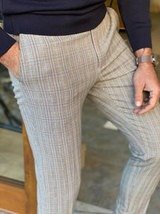 Grant Slim Fit Plaid Striped Grey Trouser