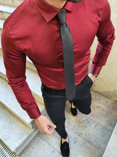 Load image into Gallery viewer, Shleton Sardinelli Burgundy Custom Made Slim Shirt
