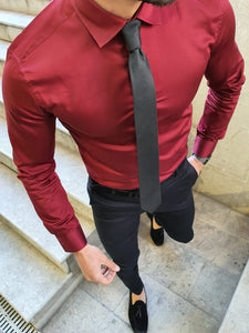 Shleton Sardinelli Burgundy Custom Made Slim Shirt