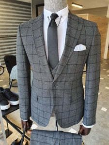 Monroe Slim Fit Grey Plaid Suit