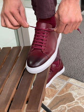 Load image into Gallery viewer, Cameron Slim Fit Eva Sole Claret Red Leather Sneakers
