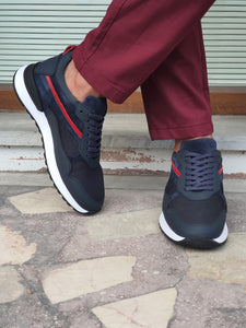 Chase Sardinelli Eva Sole Lace up Navy Leather Sneakers