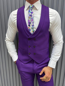 Noah Slim Fit Striped Purple Suit
