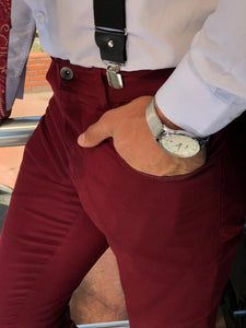 Piomo Claret Red Slim Fit Cotton Pants