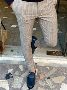 Grant Slim Fit Plaid Striped Grey Trouser