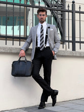 Load image into Gallery viewer, Efe Slim Fit High Quality Mono Collar Knitted Grey Blazer
