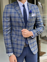 Load image into Gallery viewer, Chad Slim Fit Plaid Grey &amp; Sax Linen Blazer
