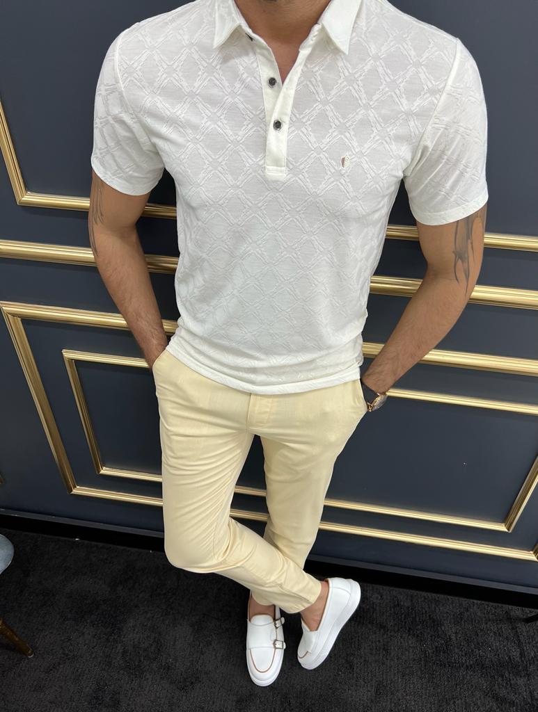 MCR Tailor Luke Slim Fit White Polo Printed Tees US Small