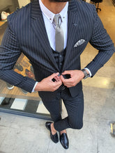 Load image into Gallery viewer, Harringate Slim Fit Striped Black Suit
