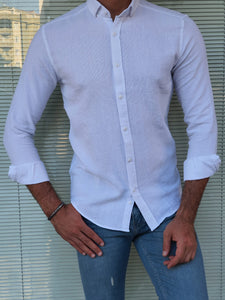 Lucas Slim Fit Patterned White Linen Shirt