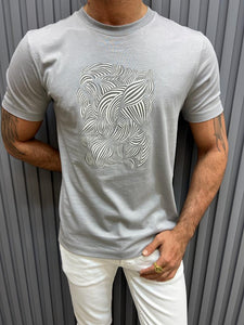 Noah Slim Fit Grey Printed Crew Neck Tees