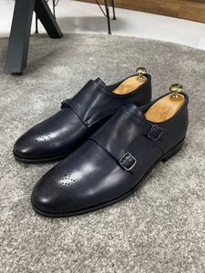Brett Special Edition Double Buckled Classic Navy Leather Shoes