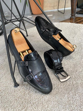 Load image into Gallery viewer, Rob Double Buckled Detail Croc Black Loafers
