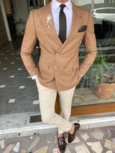 Load image into Gallery viewer, Morrison Slim Fit Double Breasted Camel Blazer
