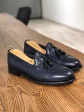Load image into Gallery viewer, Tasseled Leather Navy Blue Loafers
