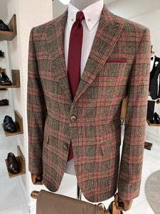 Connor Private Collection Slim Fit Woolen Silk Beige Plaid Blazer Only