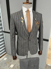 Load image into Gallery viewer, Bryant Slim Fit Grey Brown Striped Suit
