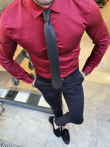 Shleton Sardinelli Burgundy Custom Made Slim Shirt