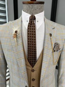 Bryant Slim Fir Plaid Two Tone Camel Striped Suit