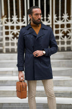 Load image into Gallery viewer, Ted Slim Fit Dark Blue Feather Detailed Winter Coat
