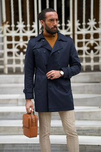 Ted Slim Fit Dark Blue Feather Detailed Winter Coat