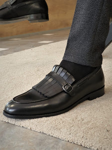 Royale Sardinelly Buckle Detailed Black Leather Shoes