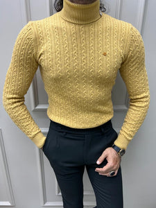 Evan Slim Fit Yellow Knitted Turtleneck Sweater