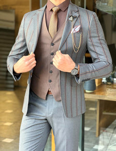 Nate Slim Fit Grey & Brown Combined Suit