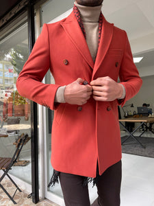 Reese Slim Fit Double Breasted Tile Woolen Winter Coat