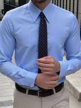Load image into Gallery viewer, Ben Slim Fit High Quality Pointed Collared Blue Cotton Shirt
