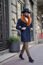 Load image into Gallery viewer, Evan Slim Fit Fur Detailed Blue Cachet Winter Coat
