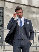 Load image into Gallery viewer, Efe Slim Fit Patterned Pointed Collared Blue Suit

