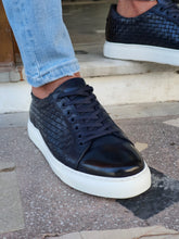 Load image into Gallery viewer, Jason Sardinelli Lace up Eva Sole Navy Grid Sneakers
