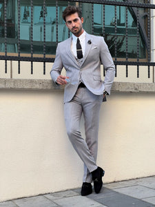 Naze Slim Fit Self-Patterned Pointed Gray Suit