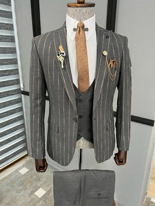 Bryant Slim Fit Grey Brown Striped Suit