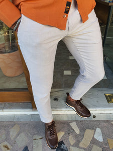 Vince Slim Fit Special Edition Beige Plaid Cotton Pants