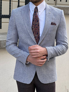 Ben Slim Fit High Quality Knitted Grey & Purple Blazer