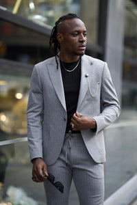 Noah Slim Fit Grey Striped Casual Suit