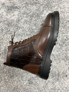 Louis Special Edition Zippered Croc Theme Leather Brown Boots