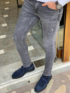 Warren Slim Fit Grey Ripped Denim Jeans