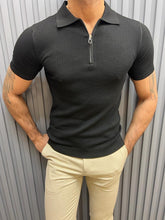 Load image into Gallery viewer, Noah Slim Fit Black Zippered Detail Polo Tees
