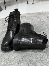 Load image into Gallery viewer, Louis Special Edition Zippered Croc Theme Leather Black Boots

